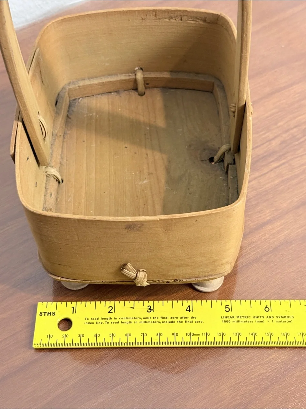 Vintage Bent Wood Basket with Sewing Spool Feet